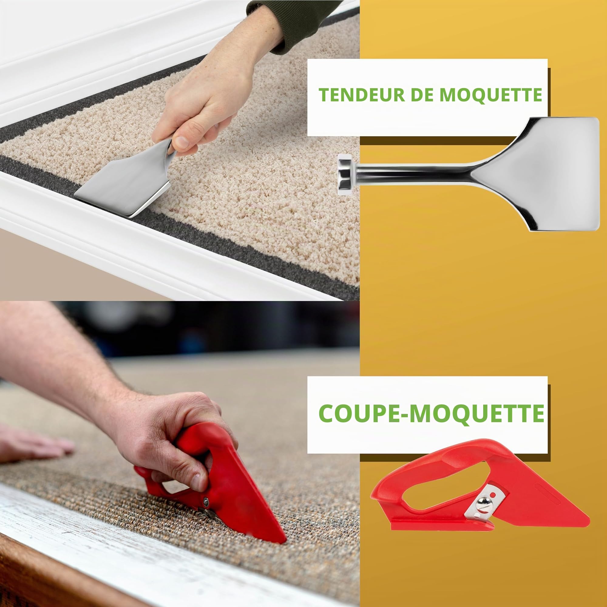BLOSTM Kit de civière de tapis – Zéro plis pour tapis et genoux, outil de traversin de tapis et tondeuse à moquette pour tous les types de moquette, coup de tapis de qualité professionnelle avec