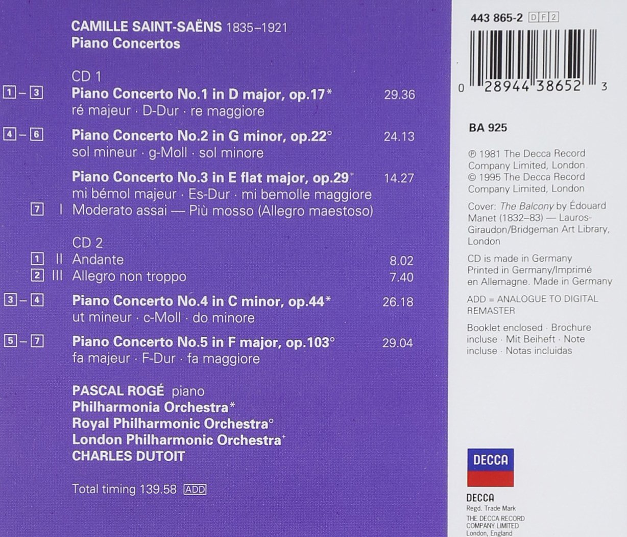 Saint-Saëns : Concertos pour piano n° 1 à 5 (Coffret