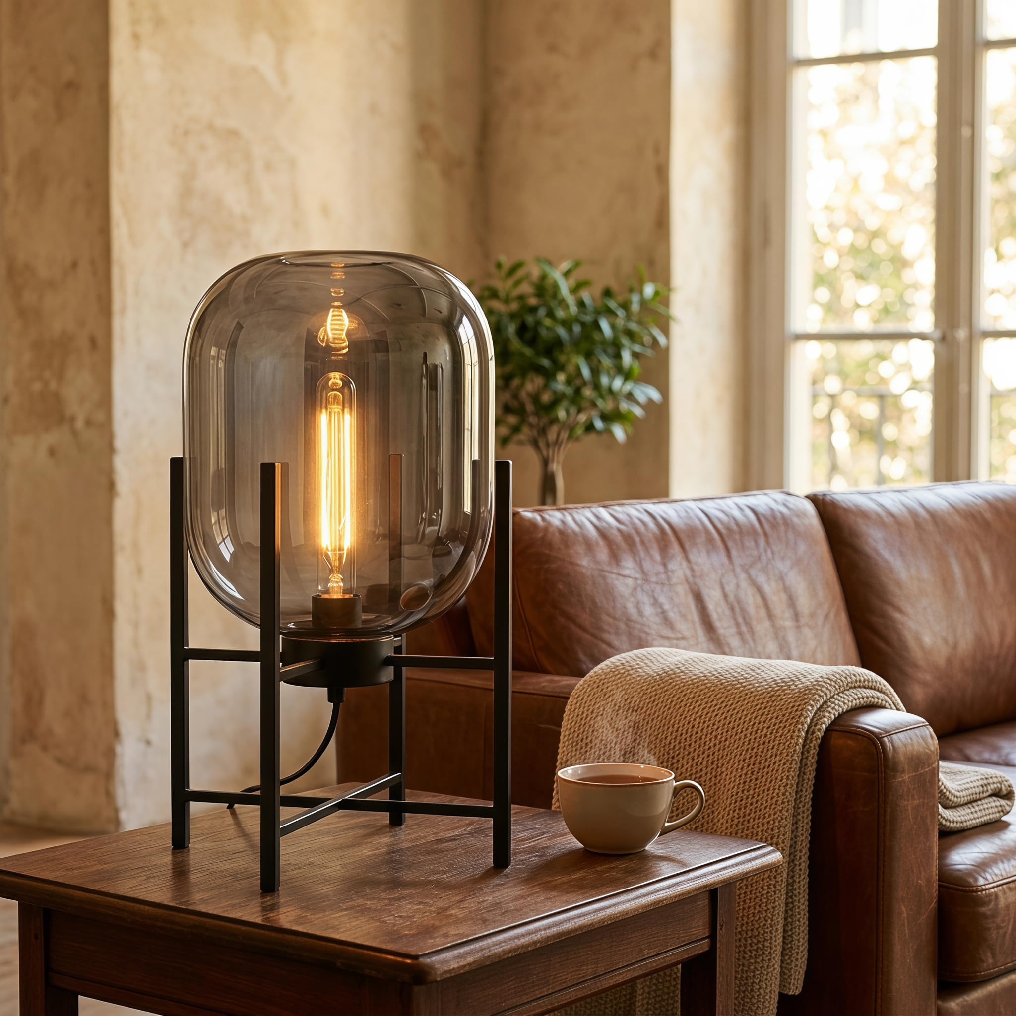 BARCELONA LED Lampada da Tavolo o da Terra SMALL CRAFTY E27 Vetro Grigio Fumé Alluminio Nero Opaco Illuminazione d’Ambiente Decorativa Design Moderno per Soggiorno Camera da Letto Studio Hotel