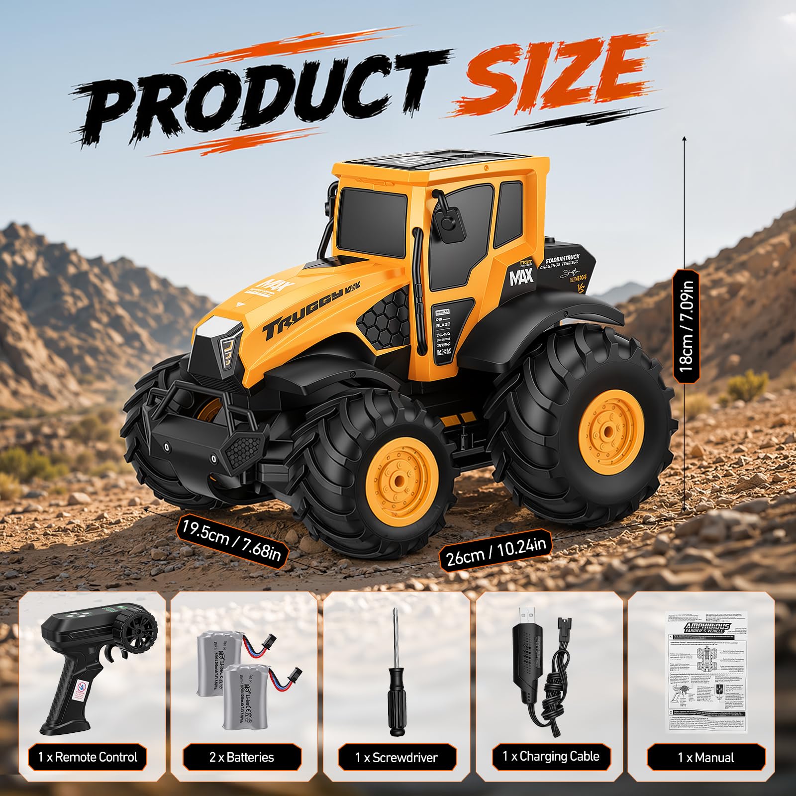 Macchina Telecomandata, Auto Radiocomandata Fuoristrada da Esterno | Monster Truck Telecomandato Anfibio IPX7, Auto RC 15 km/h, 2 Batterie 80 Min, Rotazione 360°, Idea Regalo Bambino