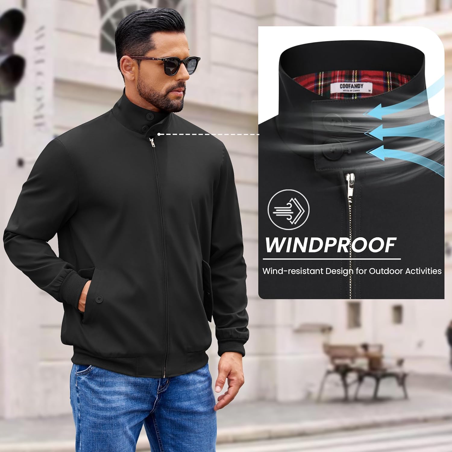 COOFANDY Mens Lightweight Jackets Casual Windbreaker Zip Up Coat Stand Collar Golf Jacket Stylish Fall Work Business - Image 6