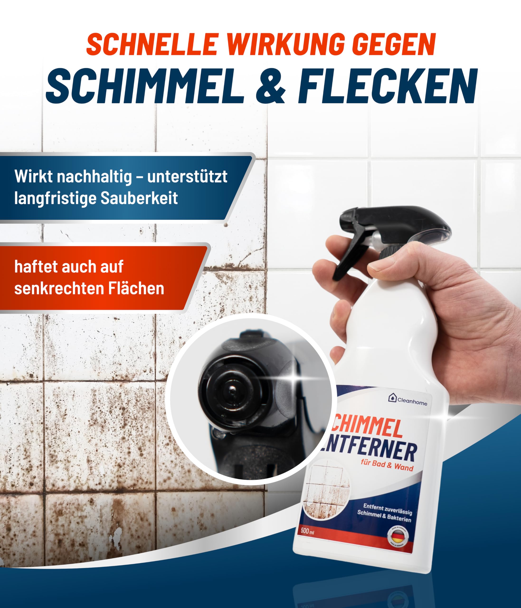 CLEANHOME® Schimmelentferner 5000 ml - Leistungsstarker Schimmelentferner für Wände und Fugen - Entfernt effektiv Schimmel, Stockflecken und Algen, ideal für Bad und Dusche - Made in Germany