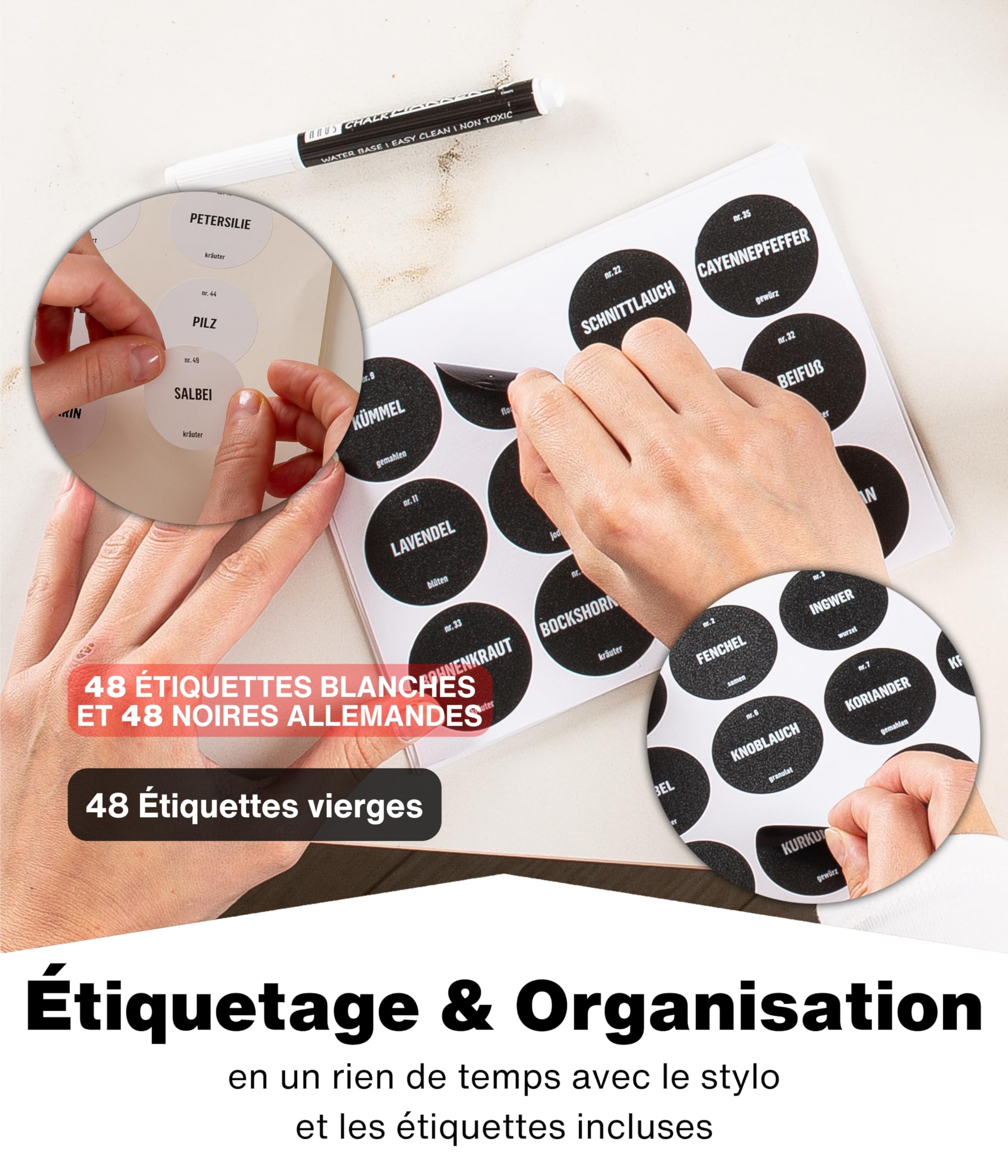 Deco haus® Étagère à épices pour cuisine – 28 pots à épices, organisateur d'épices en métal à 4 niveaux, 28 pots à épices, 144 étiquettes, design autonome ou à monter