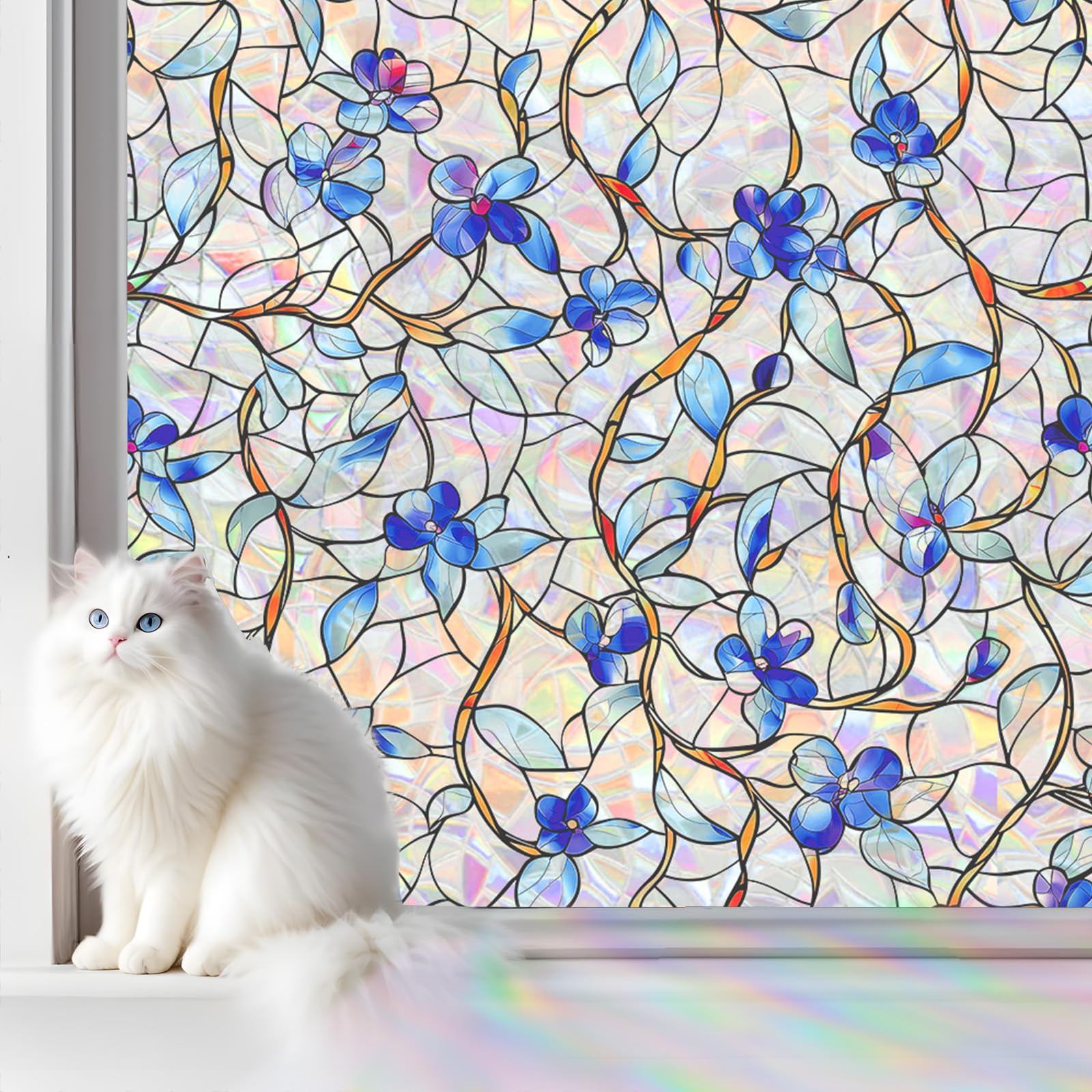 SOMWISE Rainbow Stained Glass Window Privacy Film, Heat Blocking Save Energy