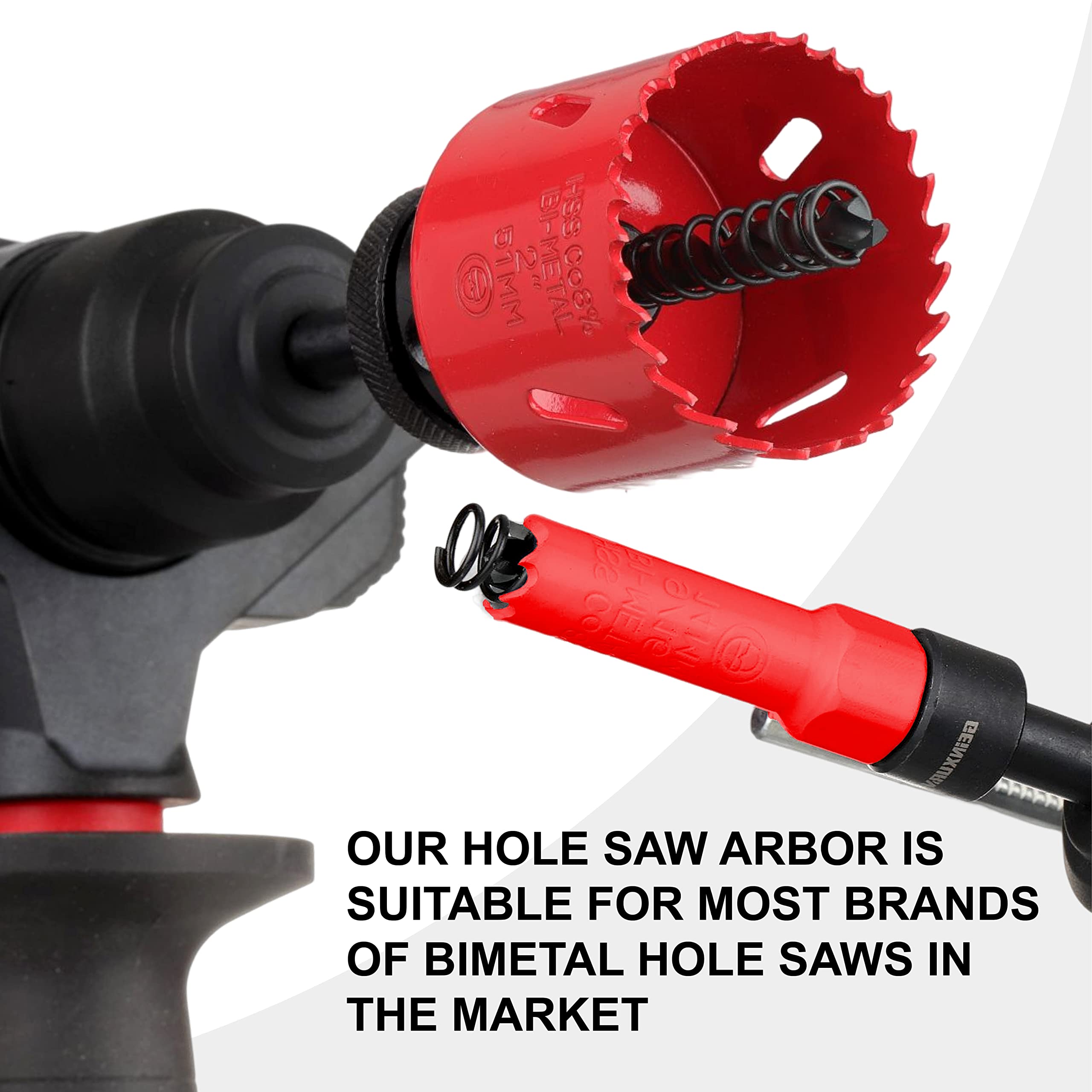 GEINXURN SDS-Plus Mandril de sierra perforadora, incluye 2 cenadores de sierra perforadora con 3 brocas centrales HSS (M2) de 1/4 pulgadas, 2 llaves hexagonales, 2 resortes