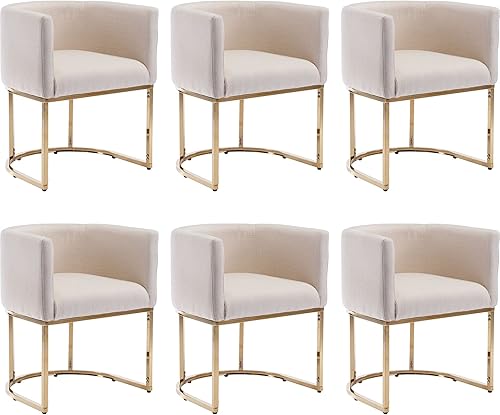 Miniatura 48 de Juego de 4 sillas de comedor de terciopelo modernas con brazos de barril y estructura de metal cromado, sillas tapizadas de cocina de 47 cm de