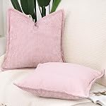 MADIZZ Chenille Couvertures d'oreiller à jet de velours avec ensemble de brides 2 Super Soft Boho Textured Oreiller Couvres décoratifs Jetez des oreillers Ferme moderne Décor maison pour Canapé Chambre Rose 16x16 1 cm