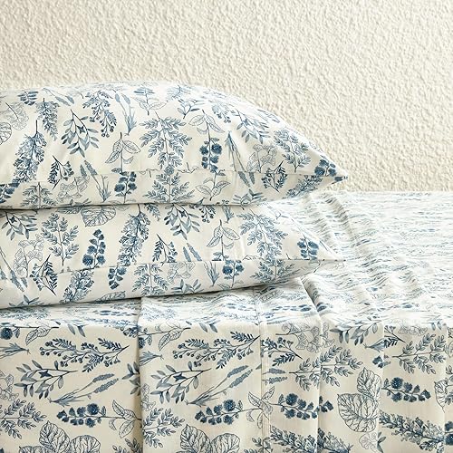 Wake In Cloud - Sábanas de cama tamaño Queen, juego de sábanas encimeras bajeras de 4 piezas, bolsillo profundo, floral Shabby Chic Coquette