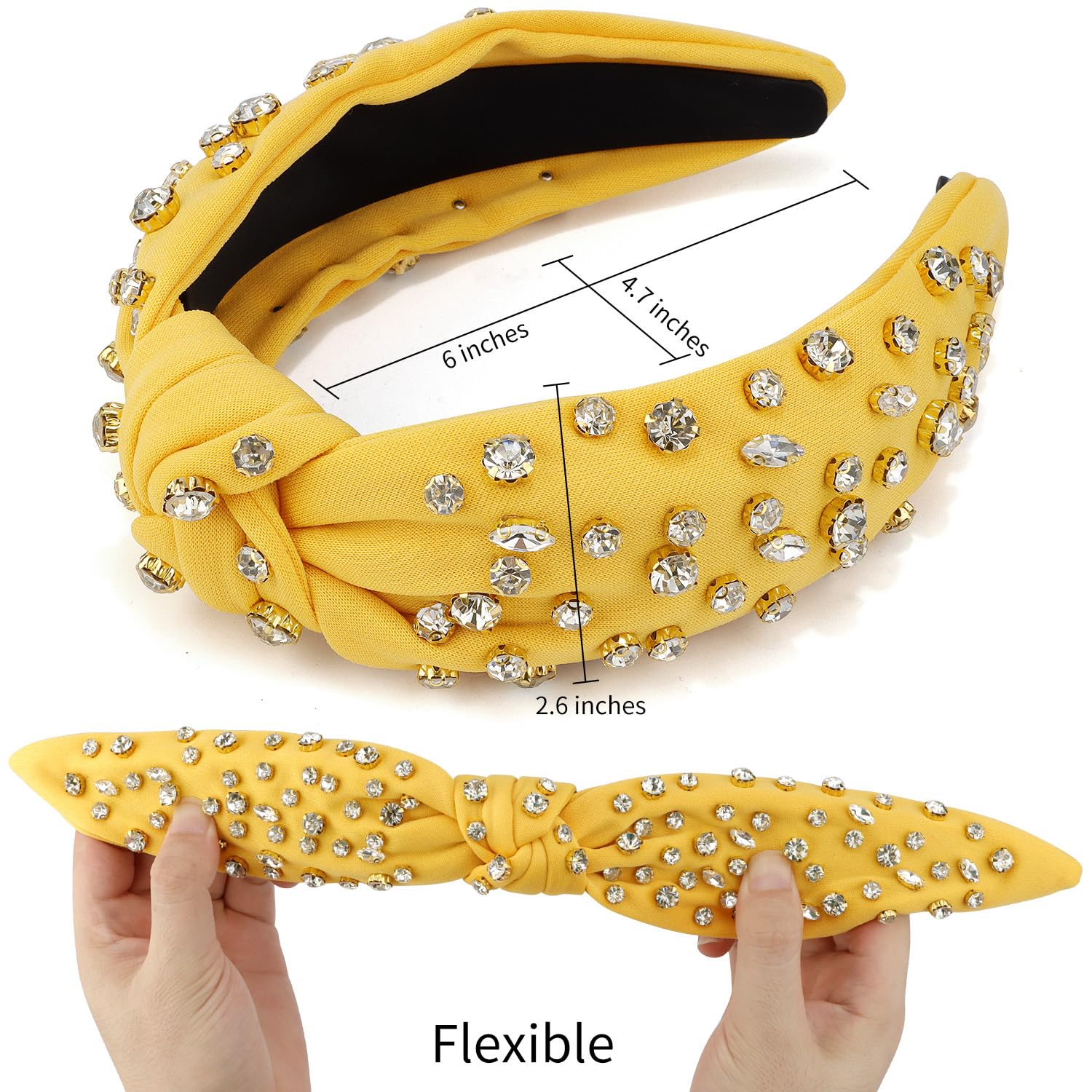 Amazon.com : Atoden Yellow Knotted Rhinestone Headband  display picture 3