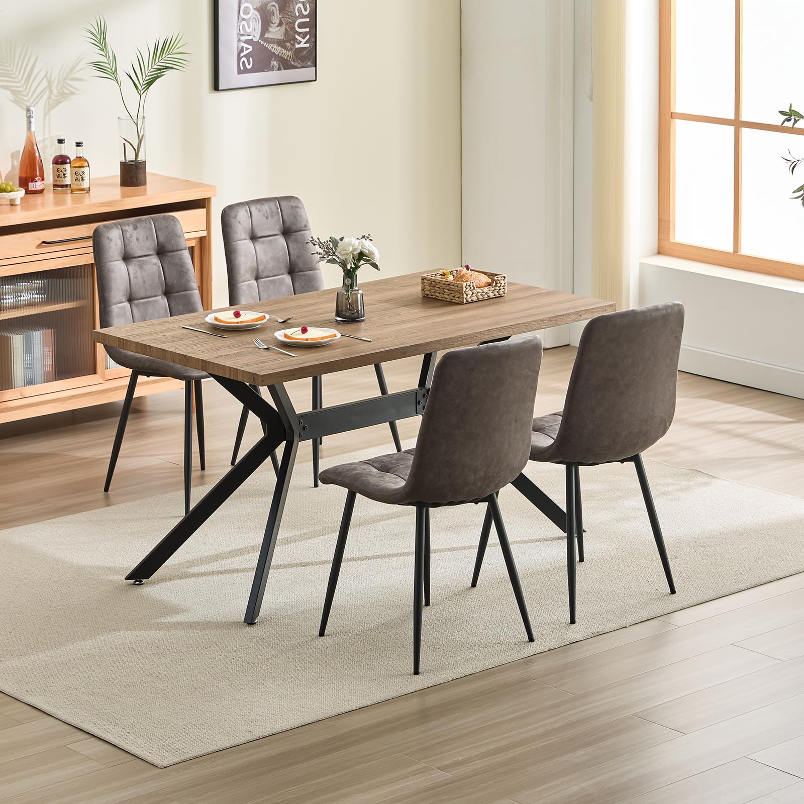 JIJIAN Set di 6 Sedie Sala da Pranzo, Sedie da Cucina in Tessuto Tecnologico, Sedie imbottite per Soggiorno con Gambe in Metallo Nero, Adatte per Sala da Pranzo, Sala d'attesa, Marrone