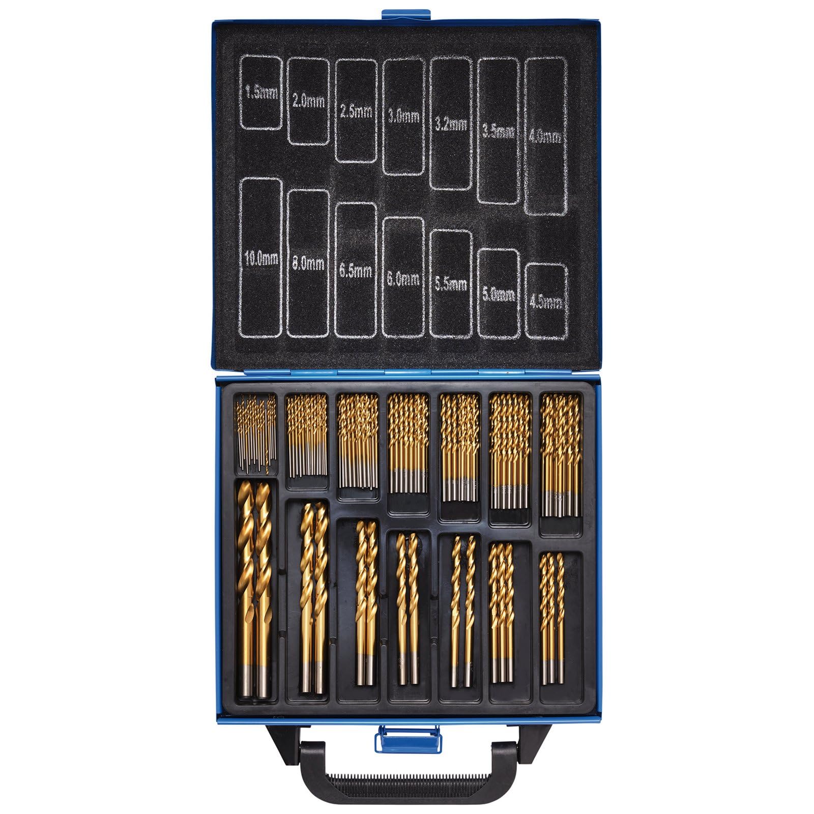 Draper Set di punte da trapano rivestite in nitruro di titanio HSS da 1,5-10,0 mm, per acciaio, metalli non ferrosi, legno e plastica dura, 99 pezzi