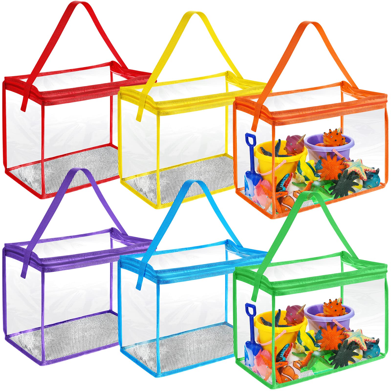 Chunful 6 Pack Large Toy Storage Bags, Colorful Clear PVC Puzzle Organizer, Board Game Storage Book Organizer with Mesh Panel and Zipper