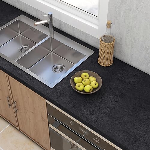 Miniatura 3 de Papel tapiz de hormigón negro y gris, papel de contacto para despegar y pegar, cemento 3D, textura de 24 x 393 pulgadas, vinilo grueso para paredes