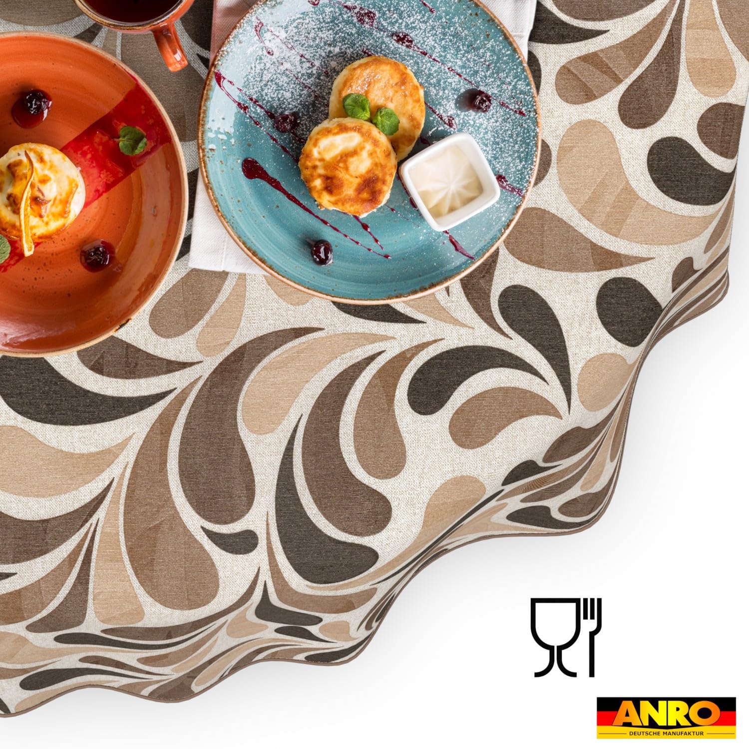 ANRO Tischdecke abwaschbar Tropfen Beige mit Saum oval 220x140 cm