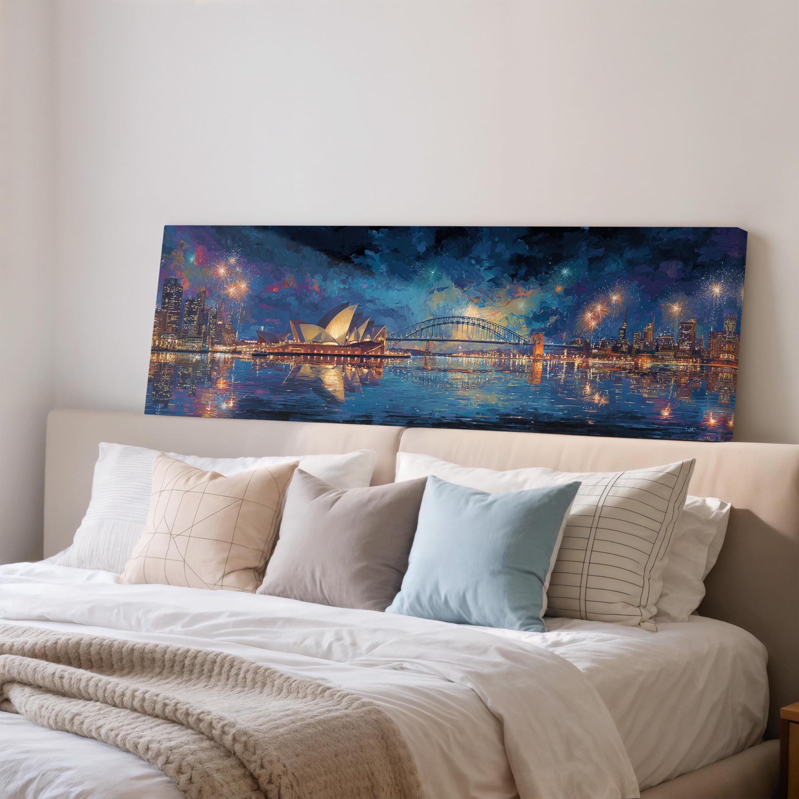 XBTYKPB Bridges Canvas Print, Long Narrow Wall Art, Wide Panoramic Decor, Large size Cityscape, Travel Art, Living Room Artwork(65x195cm/Frameless)