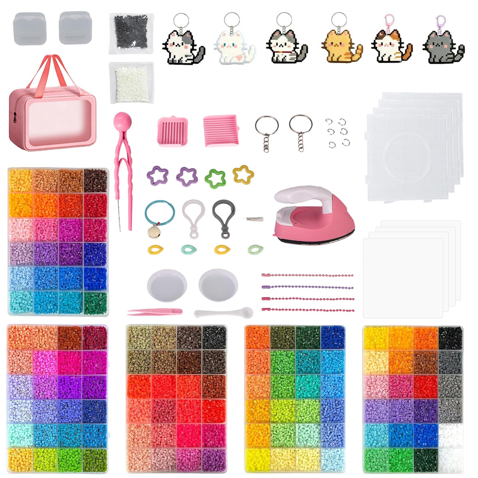 Fuse Beads Kit, 62000 2.6mm 120 Colors, Built-in Iron, Including Pegboards, Ironing Paper, Tweezers & Hooks, Great Supplies for Fuse Beads Artist, Art Decorations for Room, Ideal Gift, All-in-One