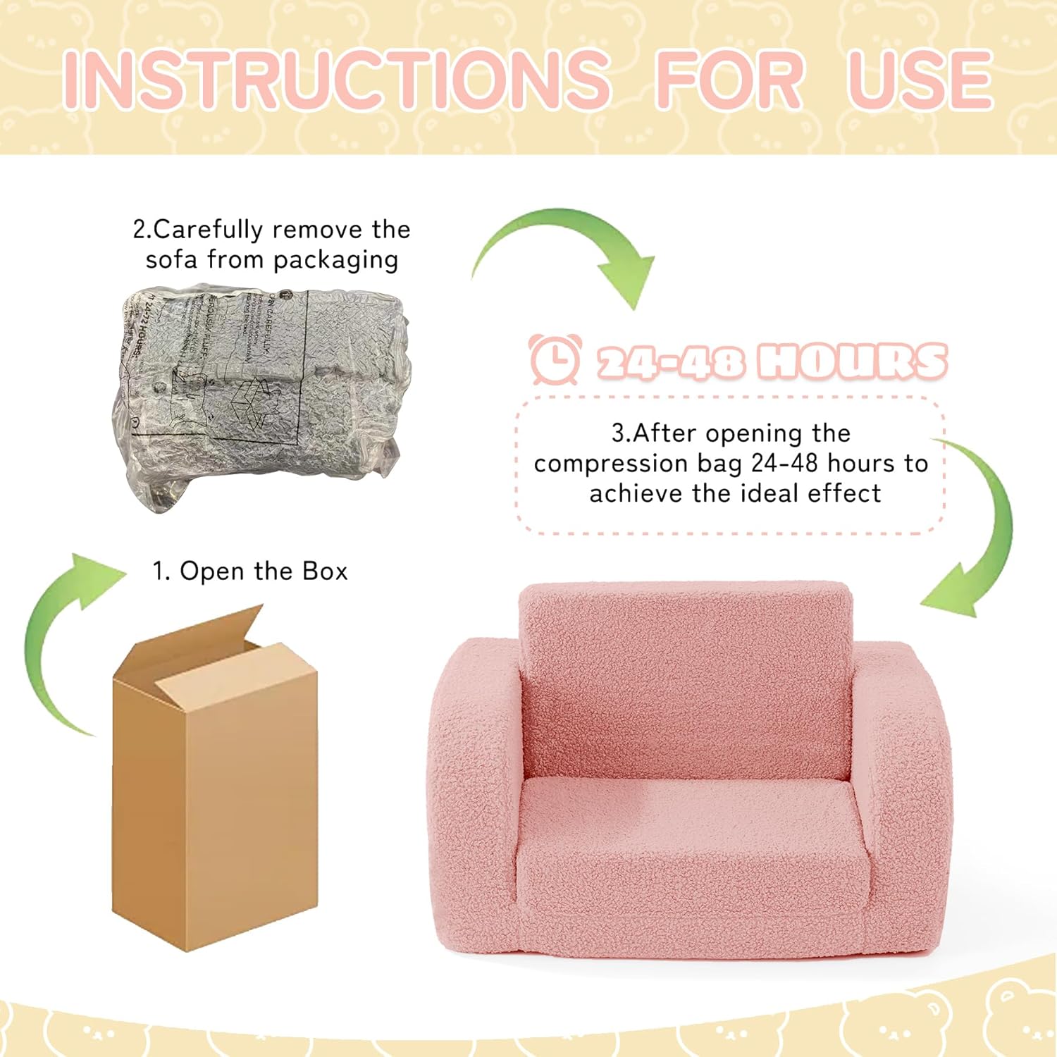 Toddler Couch, 2-in-1 Toddler Chairs Comfy 1-3 Years Old, Toddler Chair for Girls and Boys, Kids Couch Bed Fold Out, Convertible Baby Sofa to Lounge Chair for Playing, Reading, Napping, Pink - Image 7