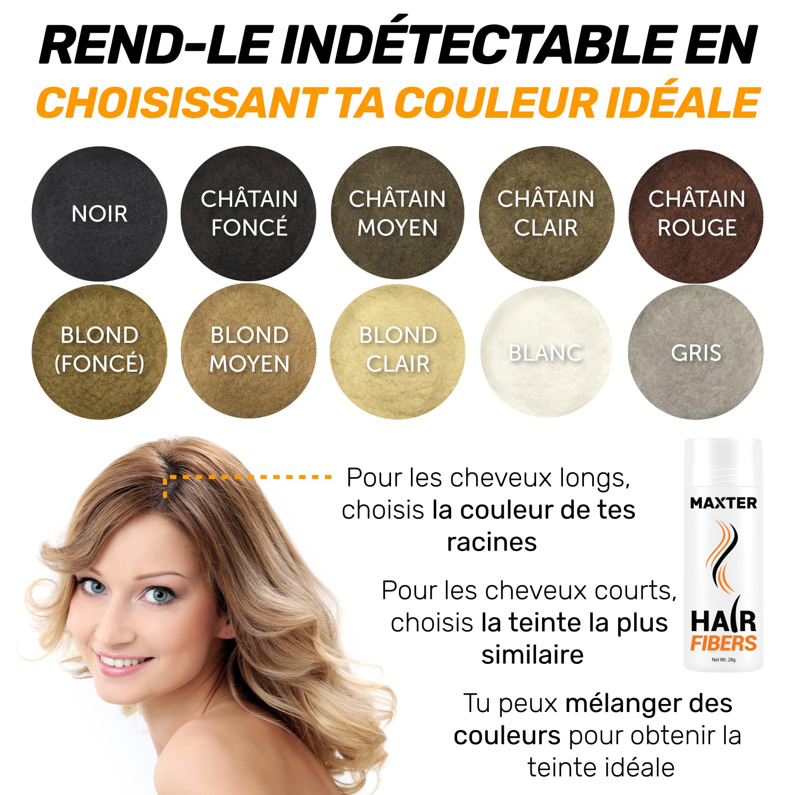 Maxter FIBRE CAPILLAIRE Châtain Foncé - Poudre Cheveux Homme et Femme pour Dissimuler la Calvitie - Poudre pour Cheveux en Microfibre pour Densité et Volume