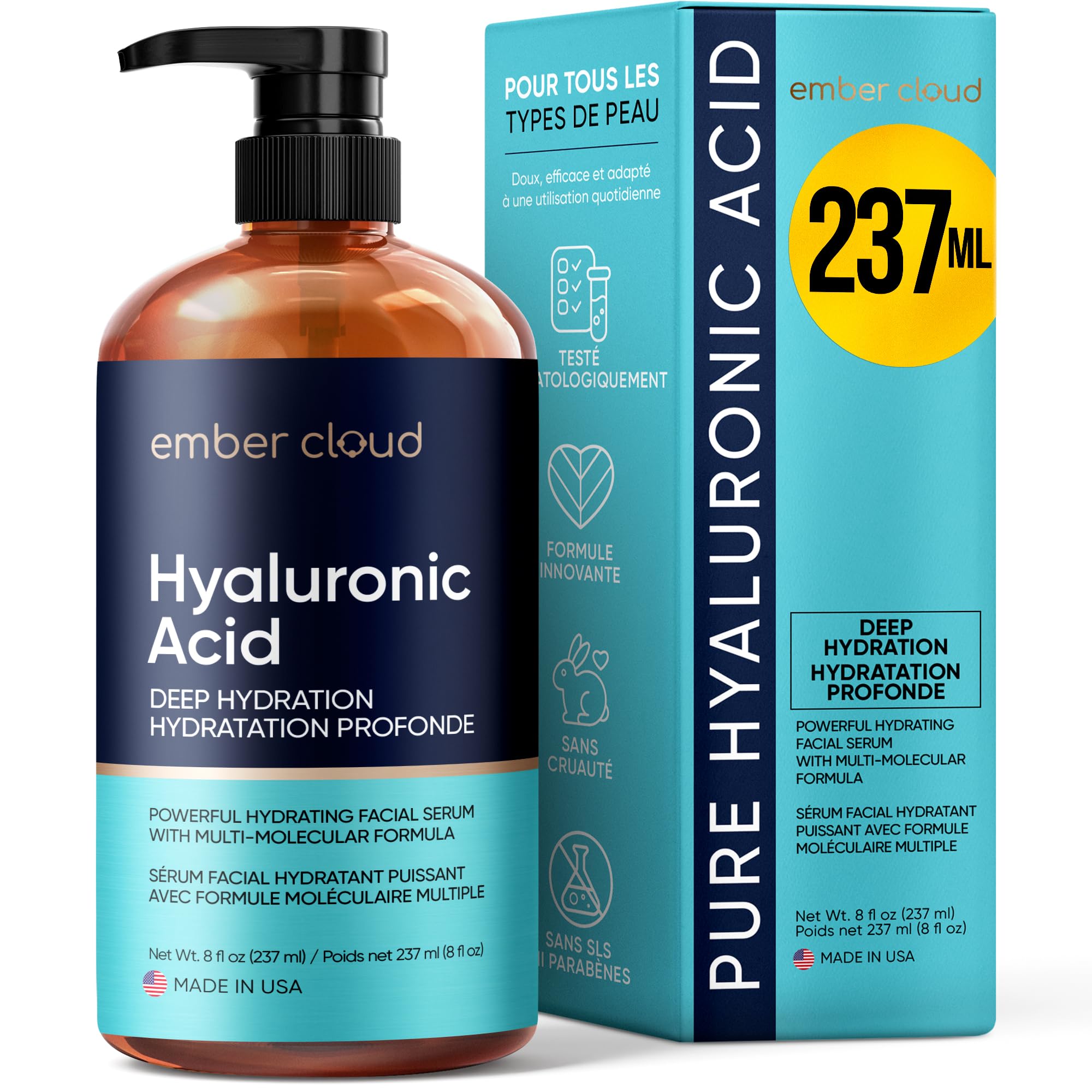 Ember Cloud Hyaluronic Acid Serum for Face (8 Oz) for Skin and Lips - Hydrating & Moisturizing Serum for All Skin Types Paraben & Fragrance-Free Day and Night
