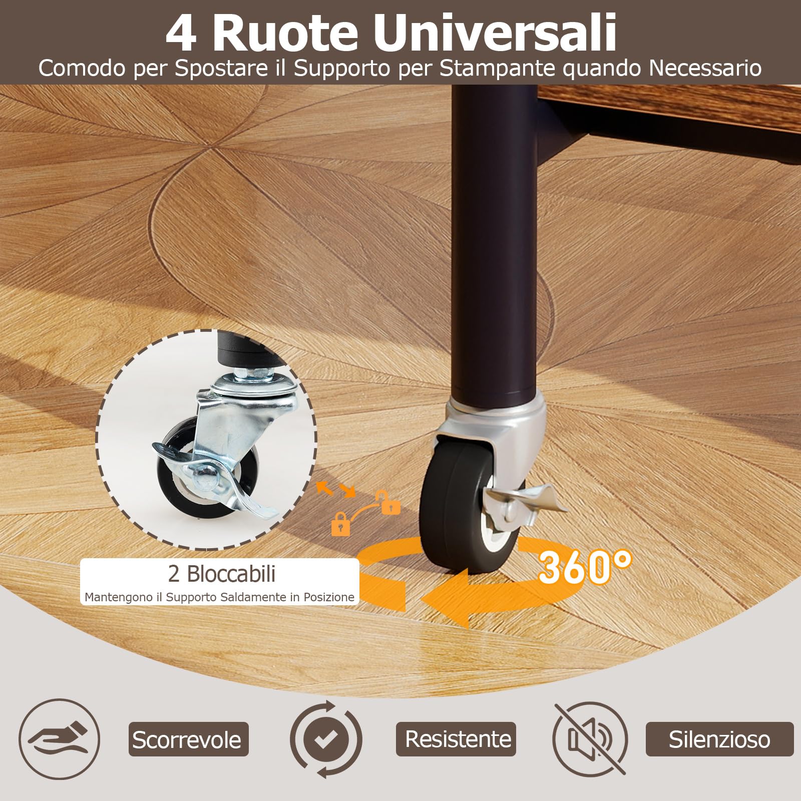 Supporto Stampante A 3 Livelli SOARS Con Ruote Bloccabili – Altezza Regolabile 65/77 Cm, Carrello Per Stampante 3D, Scanner E Fax, Bianco/Nero