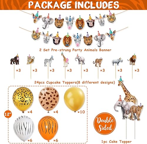 Miniatura 2 de Animales de safari, decoraciones de fiesta, animales, pancarta de cumpleaños, decoración de cupcakes y globos para niños y niñas, animales salvajes