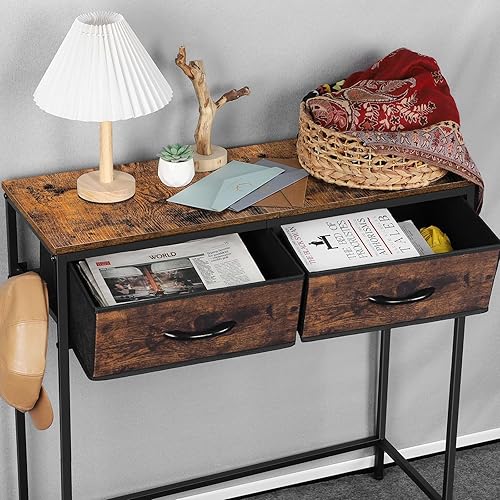 Miniatura 6 de YBING Mesa de entrada pequeña, mesa consola estrecha con cajones, mesa de sofá con gancho, mesa de pasillo estrecha para sala de estar, dormitorio,