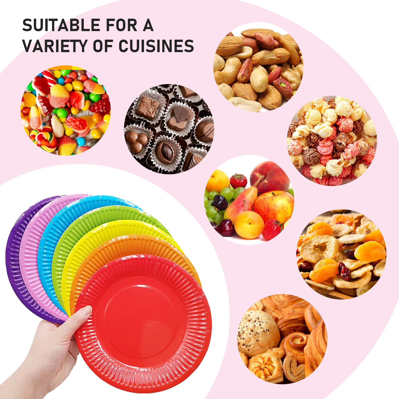 SUNOYA 120 Pièces Assiettes DIY, Assiettes Carton Biodégradable, Jetables Assiettes En Papier Multicolores DIY Rondes Assiettes De Fête Pour Les Fêtes Pique Niques Anniversaire (12 Couleurs