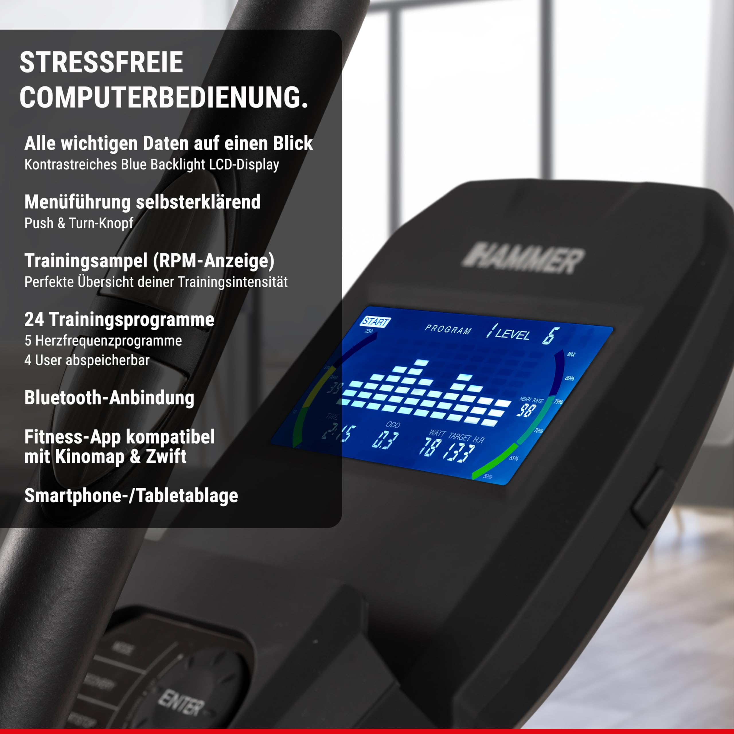 HAMMER Ellipsentrainer CrossPace 5.0 NorsK, 3-fache Steigung, 24 Programme, 20 kg Schwungmasse, Kinomap & Zwift