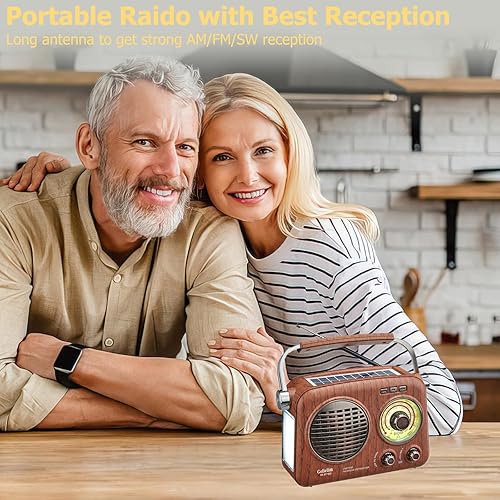 Miniatura 4 de Gelielim Radios Portátiles AM FM SW, Radio Bluetooth Vintage con Sonido Cristalino, Radio Recargable con Batería, Radio Pequeña Retro con Panel