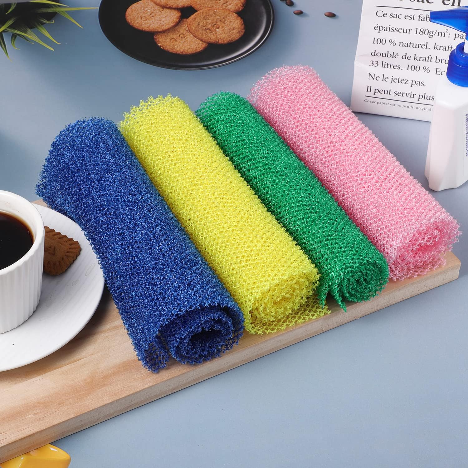 4 Pcs African Net Sponge, African Exfoliating Net Bath Sponge Body Scrubber Net Washcloth Back Scrubber Skin Smoother for Daily Use (25.6x7.9 inches)