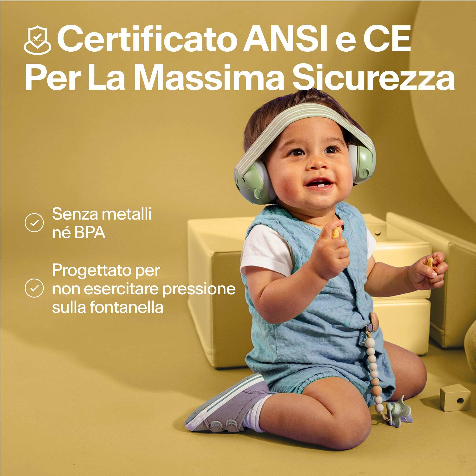 Alpine Muffy Baby - Cuffie antirumore per neonati e bambini piccoli fino a 36 mesi - Protettori acustici per neonati - Previene i danni dell’udito - Migliora il sonno in viaggio - Giallo