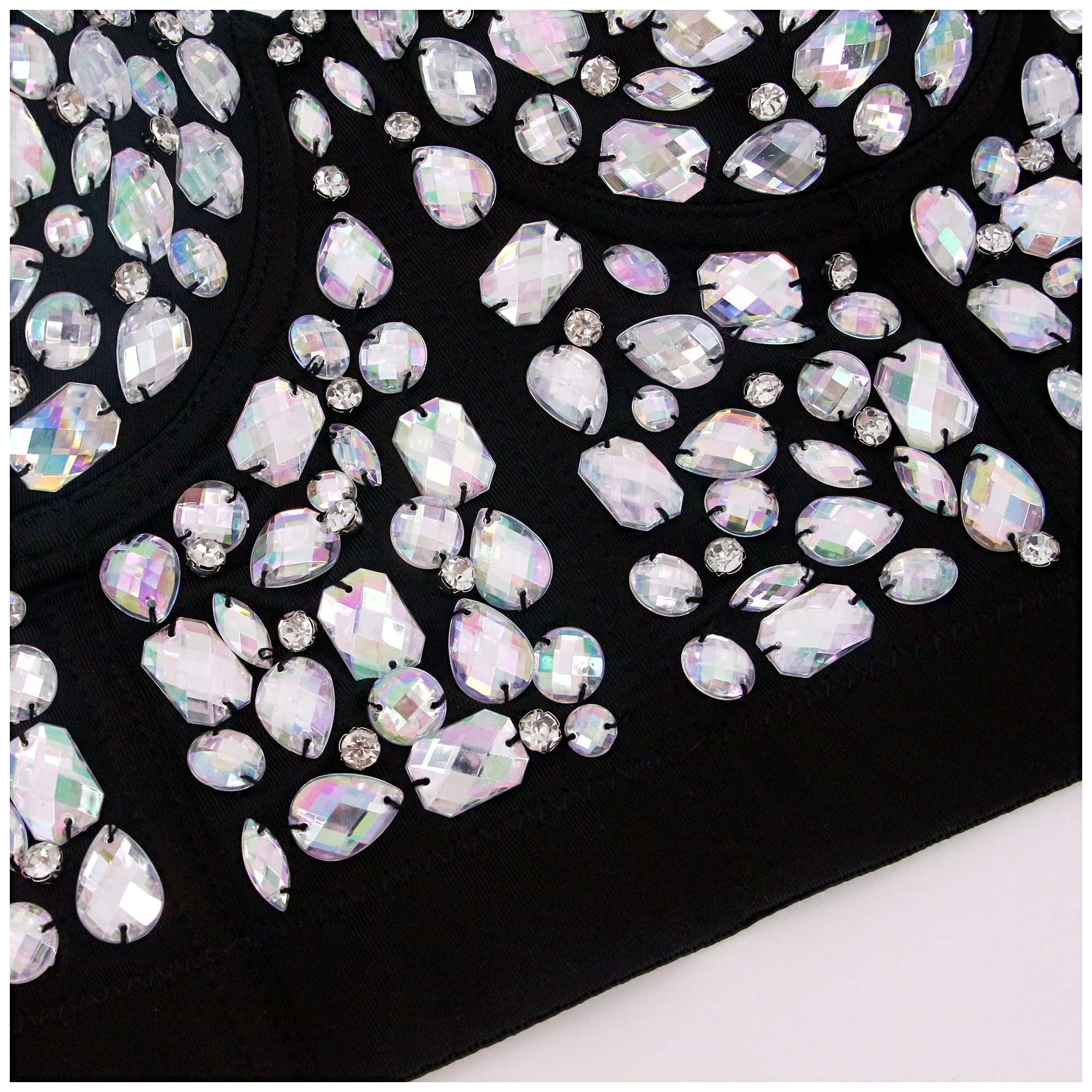 Naimo Damen Sexy Strass Bustier Push Up Crop Top Korsett BH Glitzer Kristall Tank Top Cami Weste Party Clubwear