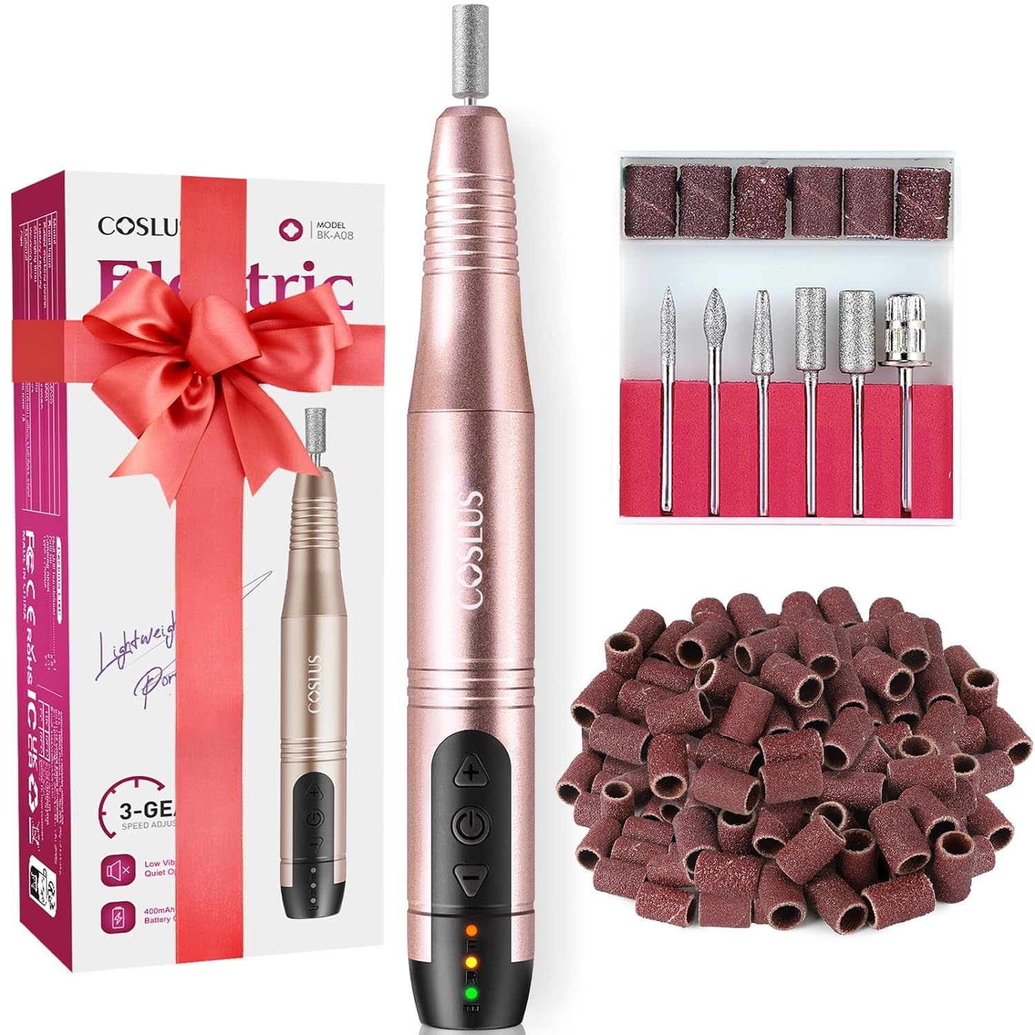Cordless Nail Drill Electric File: Professional for Acrylic Gel Dip Powder Nails Portable Nail Drill Machine Kit for Manicure Pedicure Nail Set with Everything Rechargeable Lightweight