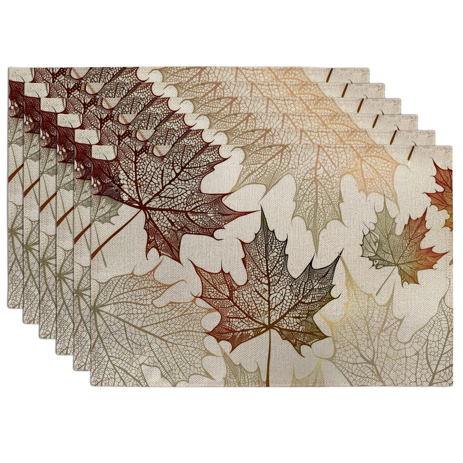 Autumn Maple Leaf Placemats, Warm Earthy Tones Decorative Table Mats for Dining, Non-Slip Washable Indoor Outdoor Party Place mats Set of 6