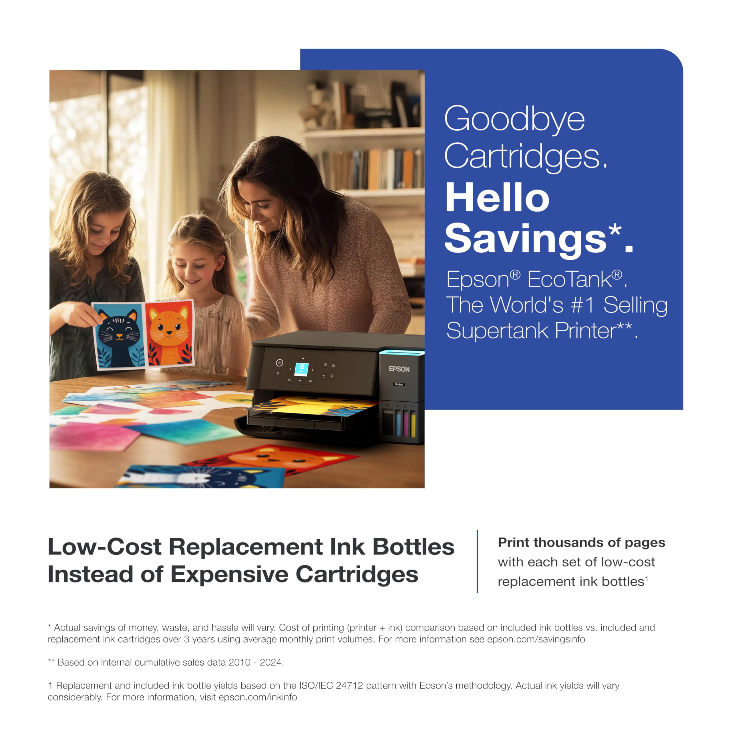 Epson EcoTank ET-2980 Wireless All-in-One Color Supertank Printer with up to 3 Years of Ink, Refillable Tanks, Perfect for Home, 15 PPM, 1.44