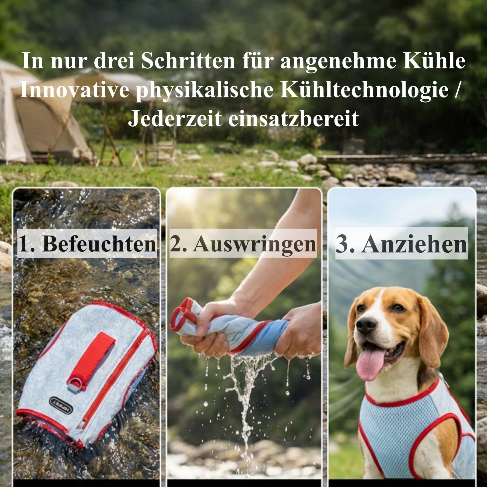 Hunde Kühlweste 3-lagig D-Ring Rückenreißverschluss Wandern Gassi Jagd Camping atmungsaktiv Sommer (XS,Cremeweiß)