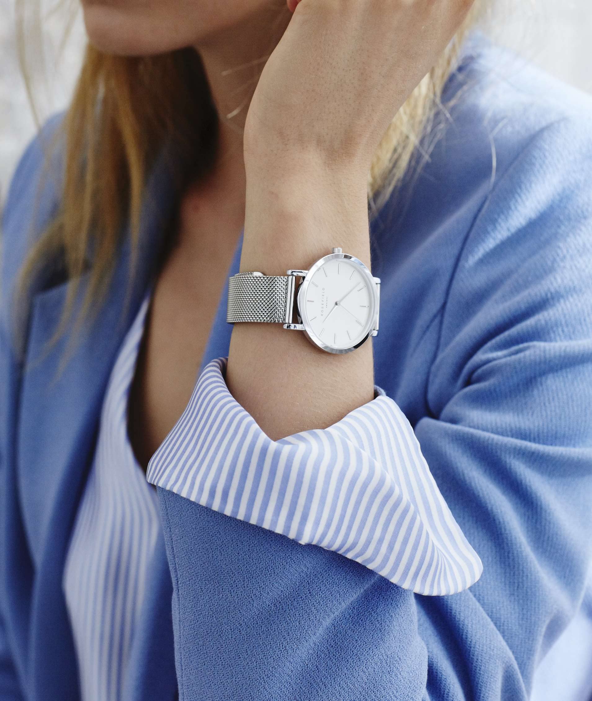 Rosefield Mercer Orologio da Donna in Acciaio Inossidabile color Argento con Cinturino in Maglia Milanese 38mm