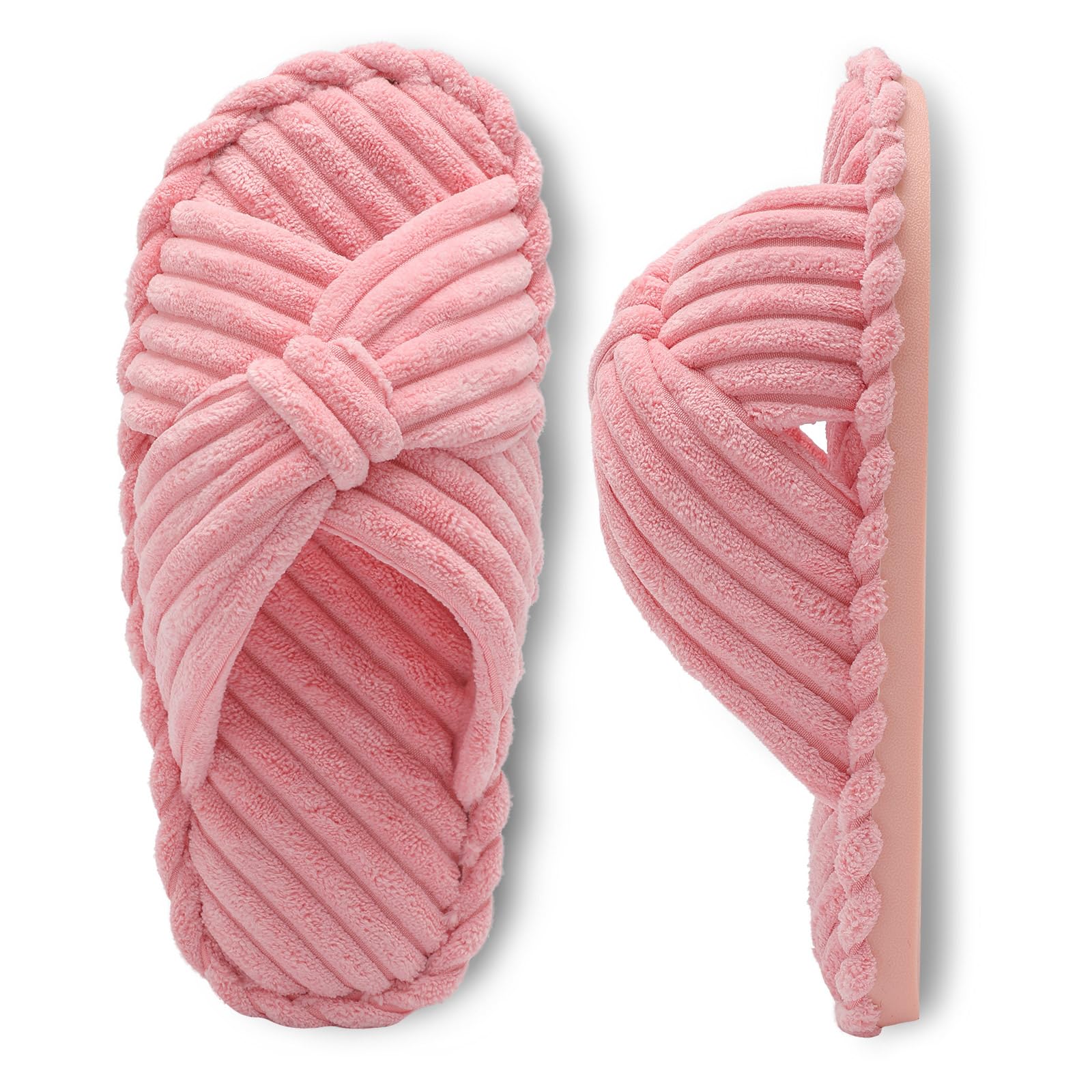 JIASUQI Women's Purple Faux Fur Criss Cross Open Toe House Slippers for Women