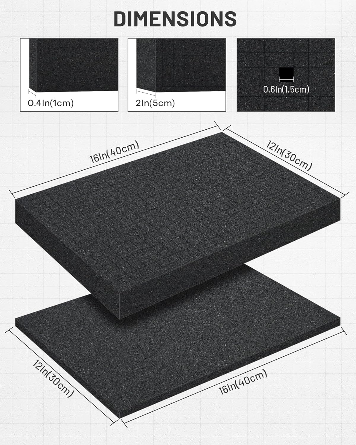 Pick and Pluck Foam 8-Pack (4P 16x12x2"+4P 16x12x0.4"). Tool Box Foam Organizer, High-Density Customizable Foam Inserts for Cases, Pre-Cubed Shadow Foam for Gun Case, Toolbox, Camera&Game Box Storage