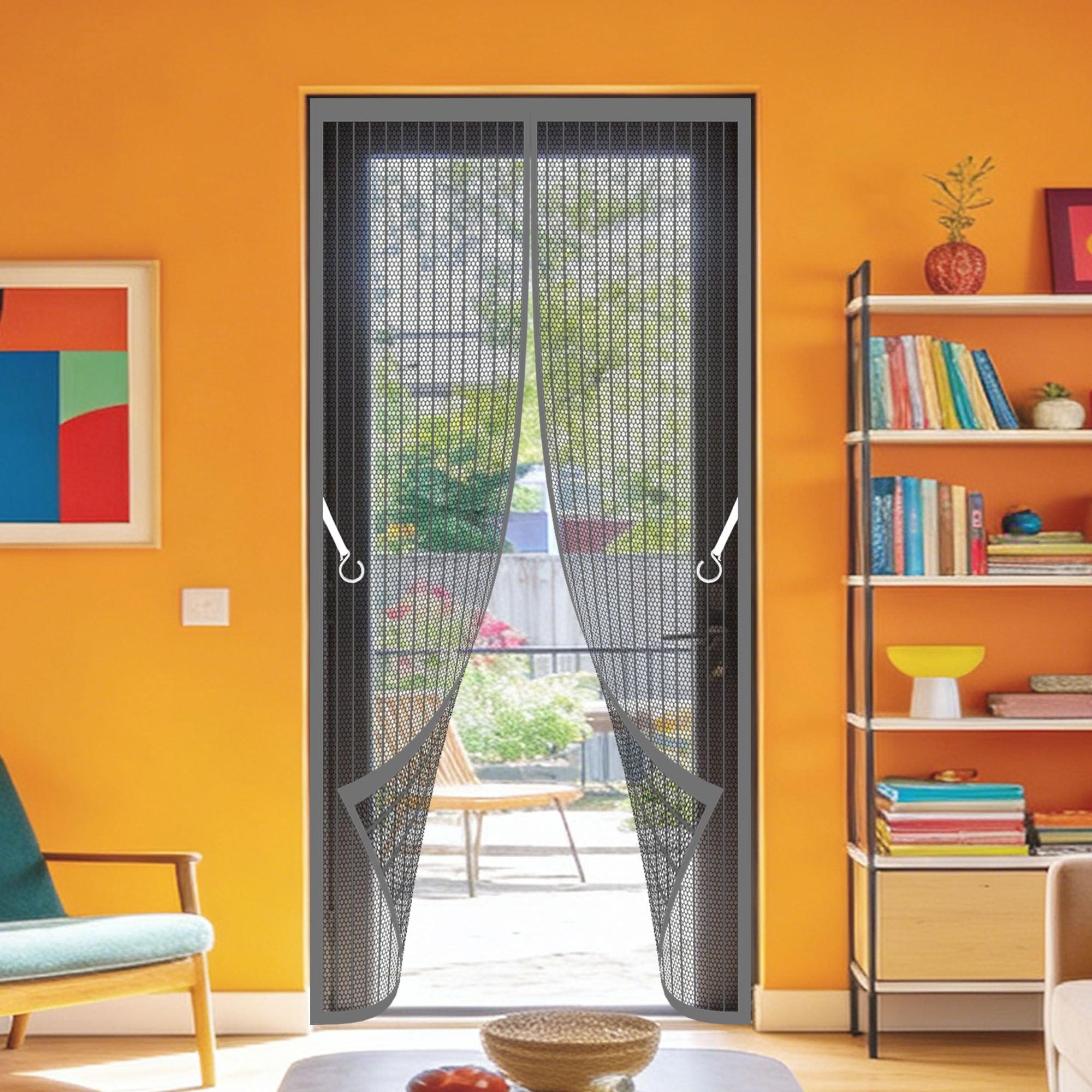 Jiafang Grey Magnetic Screen Fly Doors 127 X 207 Cm No Drill Installation Nets Patio Curtain Keeping Out Flies Bug Suitable For Patio Room Balcony Bedroom,