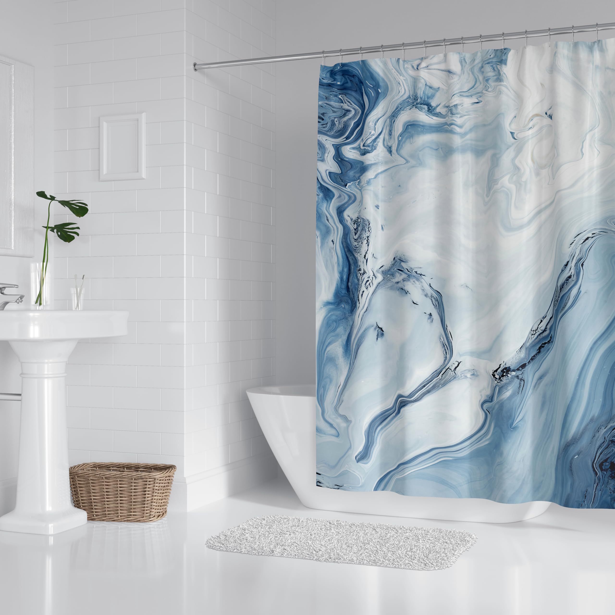 HORIWE Shower Curtain Waterproof Mould Mildew Resistant Washable Bathroom Curtain Decor with Marble Pattern Shower Curtains with 12 Hooks & Lead Strip - Image 2