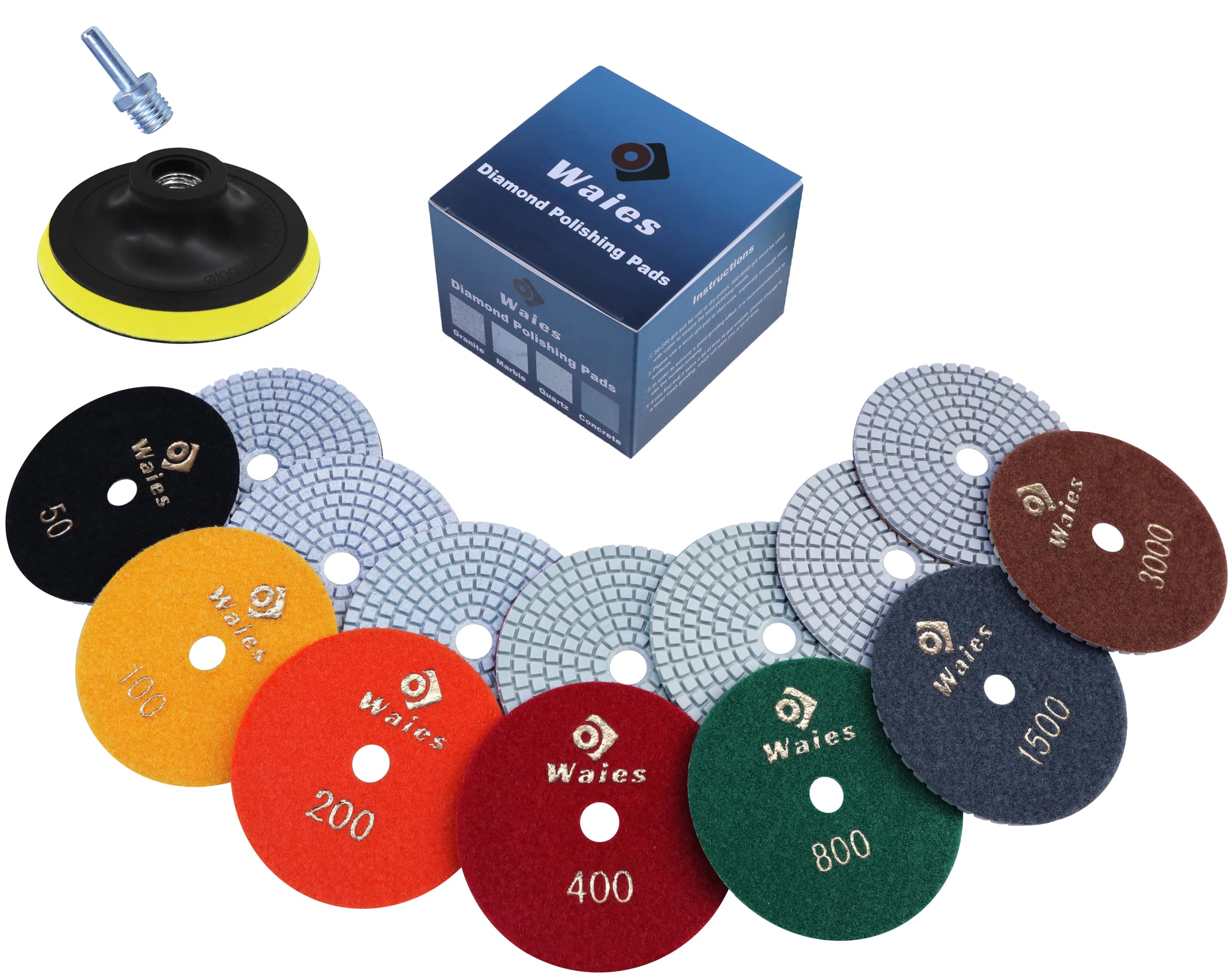 7-teiliges Diamant-Polierpads Set 55 Mm – Körnung 50-3000, Trockenschleifen Für Granit & Marmor