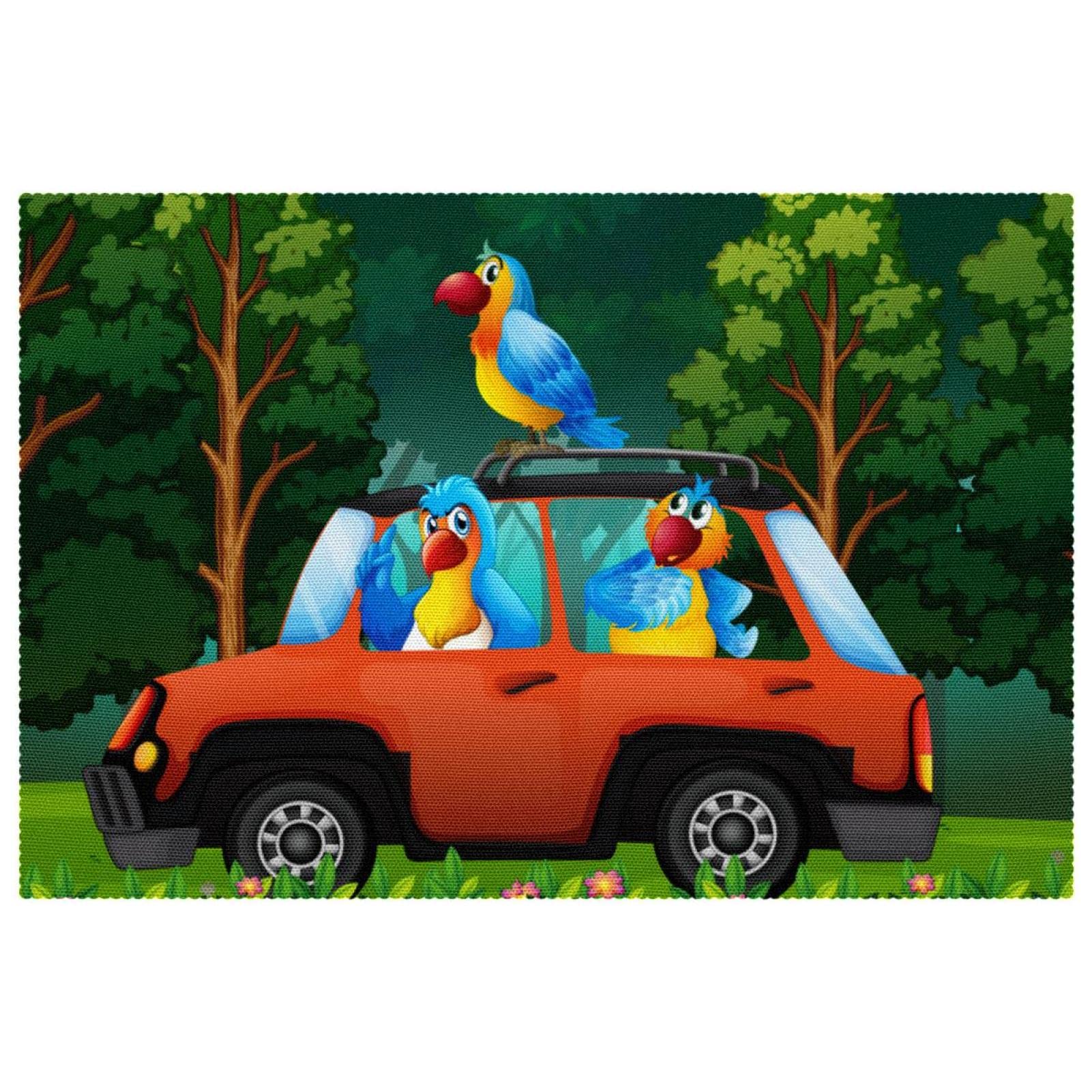 Sets de table lot de 6 motif perroquet sur voiture 30x45cm antidérapants et lavables