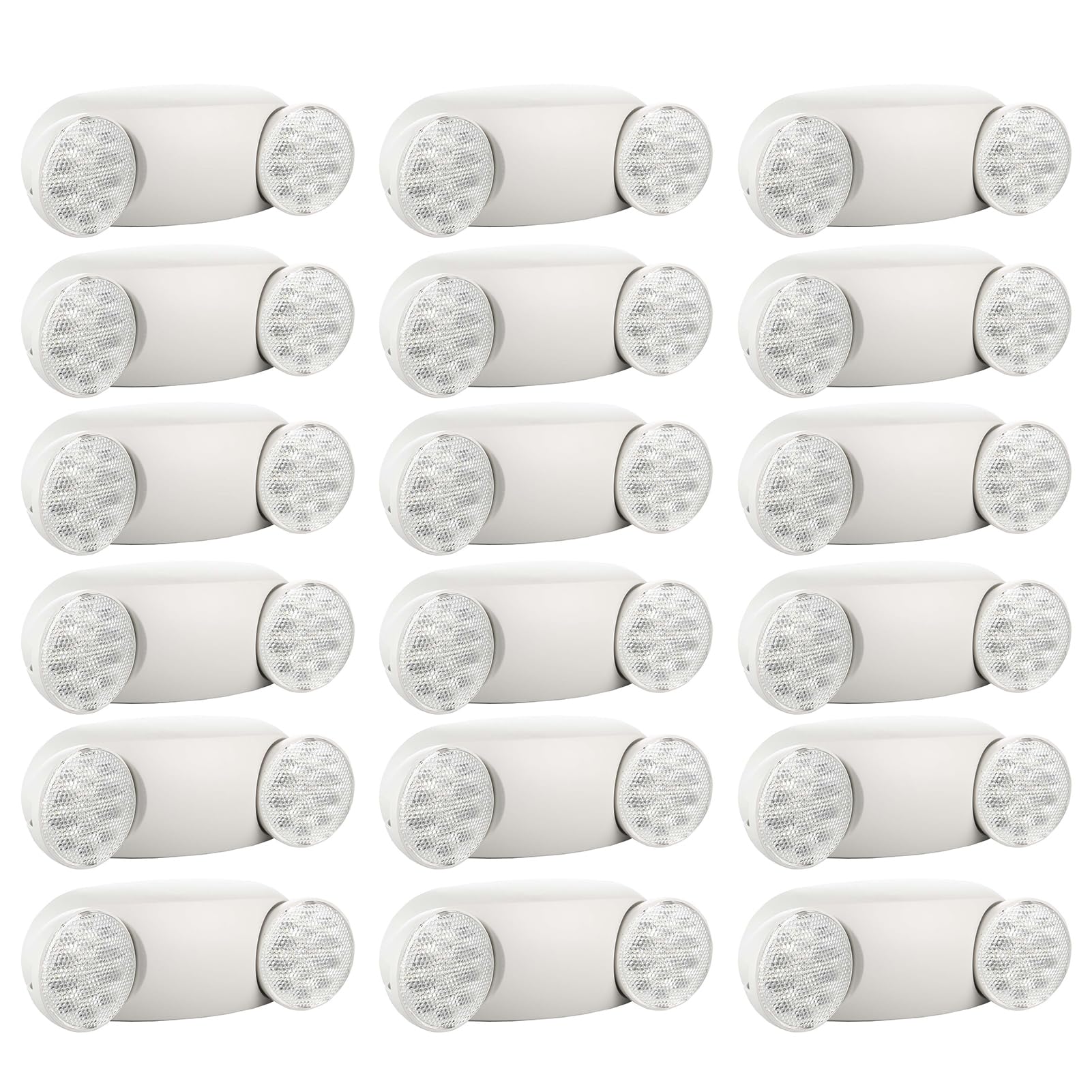 SPECTSUN 18 Pack White LED Emergency Lights with Battery Backup-UL Listed Two Head Adjustable Emergency Lighting Fixtures - 120-277V AC-Exit Sign Lights (18 Packs-U5)