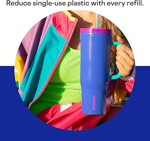 Miniatura 5 de Corkcicle Cruiser - Vaso aislado con asa y pajilla, rompevientos de los años 80, 40 onzas, botella de agua reutilizable mantiene las bebidas frías