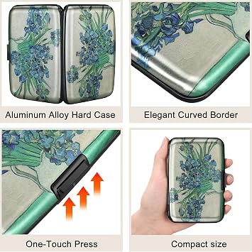 Elfish ミニ Rfid アルミウォレット クレジットカードホルダー 名刺ケース メタル Id ケース メンズ レディース アイリス フラワー 2#