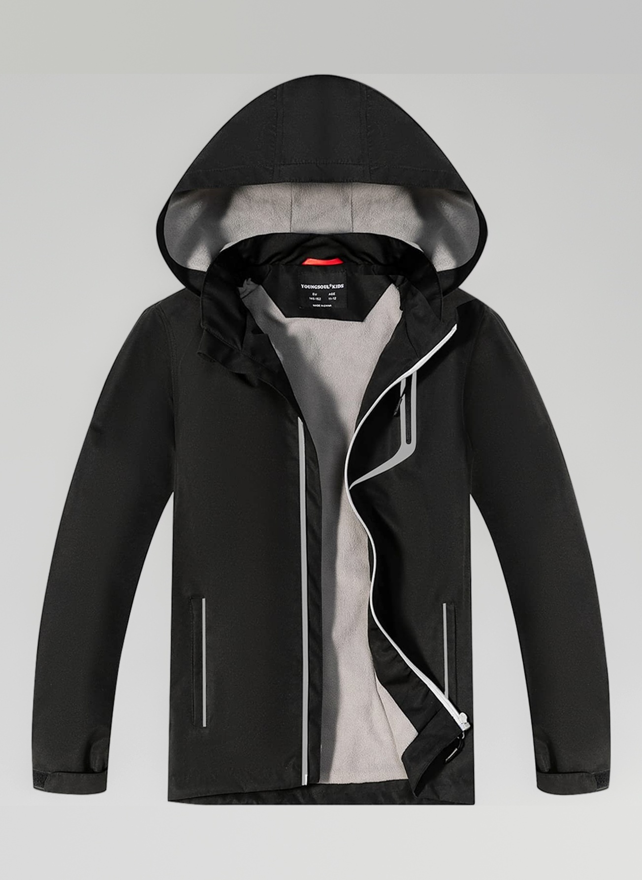 YoungSoul Boys Girls Waterproof Jackets Kids Lightweight Fleece Lined Raincoat with Detachable Hood