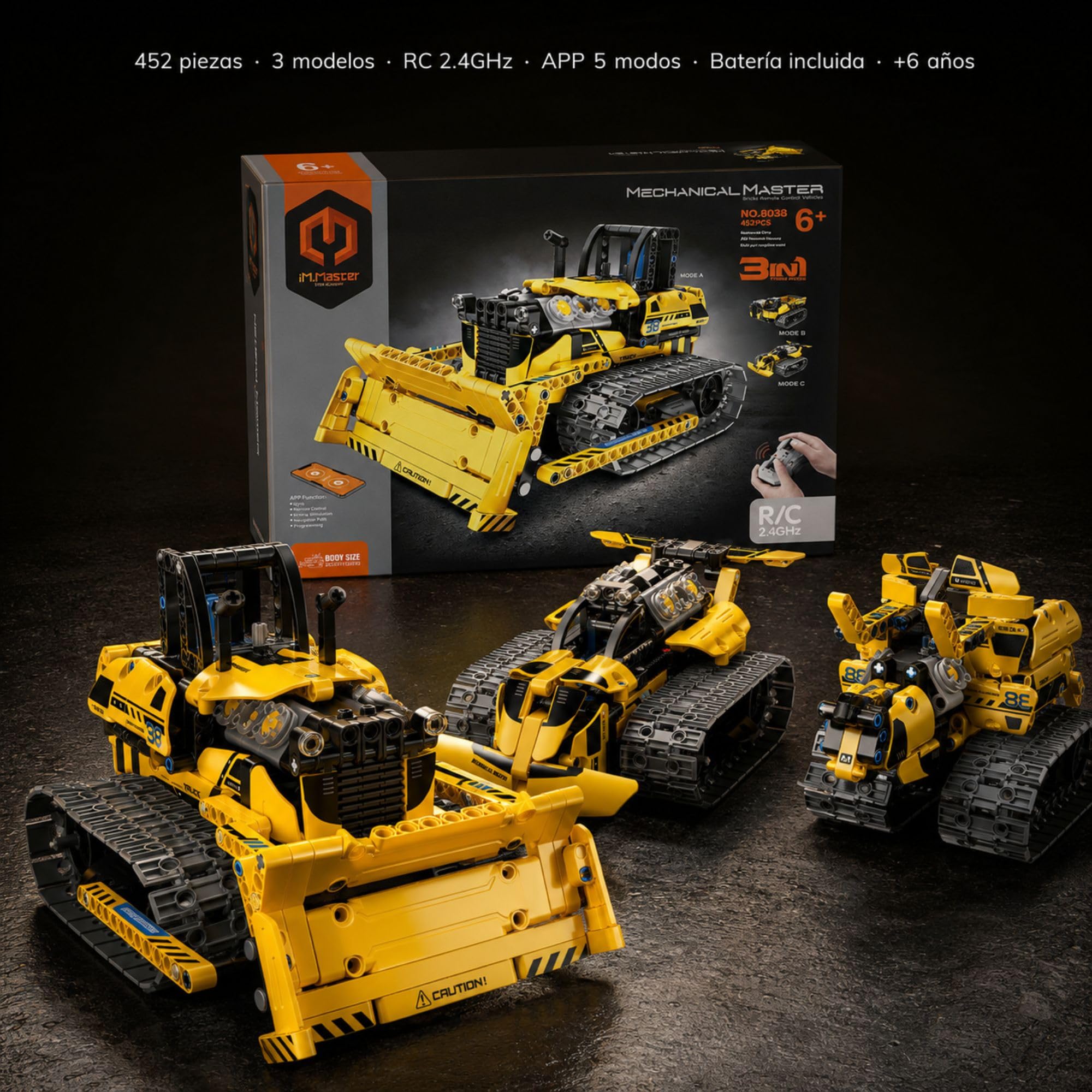 iM.Master STEM Academy: Mechanical Master - R/C 3 en 1: Crawler & Bulldozer -452pc- Vehículo Modelo de Ladrillos, Control Remoto, Juego de Actividades de Bloques de construcción