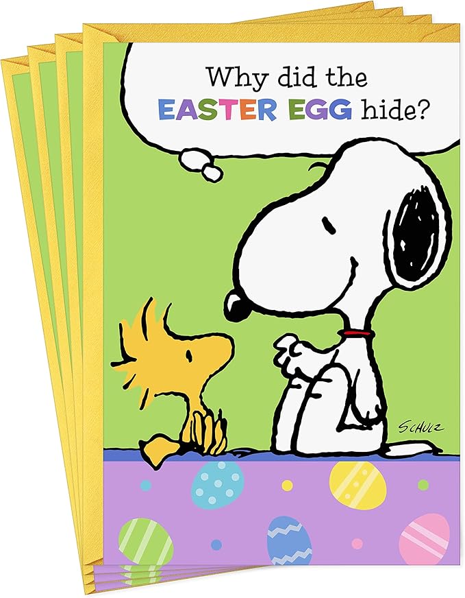 Hallmark Peanuts Pack of Easter Cards, Snoopy Easter Egg Joke (4 Cards with Envelopes) Amazon