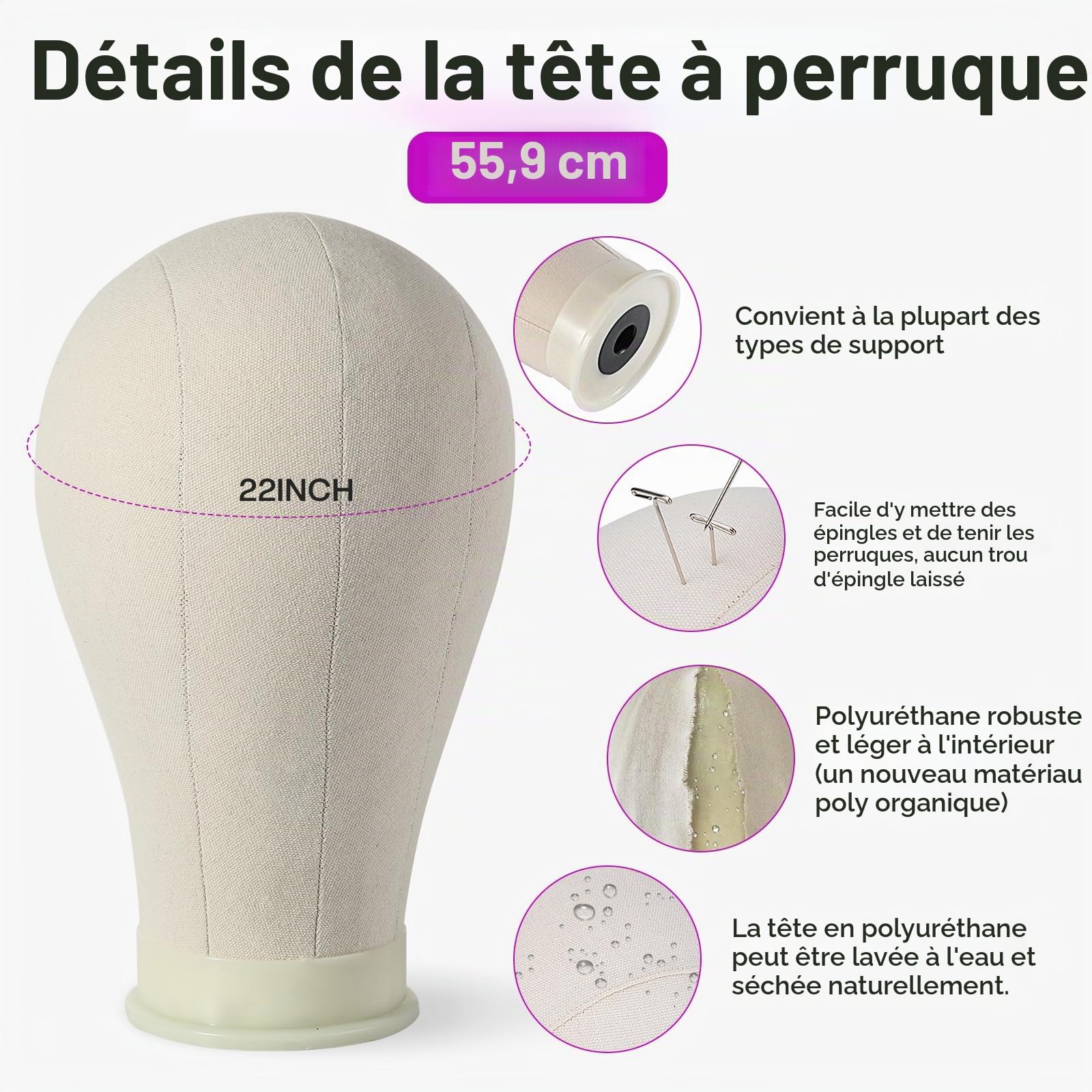 Neverland Beauty & Health 22" 56cm Tête pour Perruque en Toile avec Trépied | Tête de Mannequin pour Perruque en Toile, avec Trépied Réglable, épingles T et brosse à cheveux, Fabrication et Coiffage